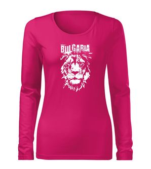 DRAGOWA Slim дамска тениска с дълъг ръкав български лъв, розов