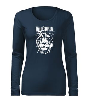 DRAGOWA Slim дамска тениска с дълъг ръкав български лъв, тъмно синя