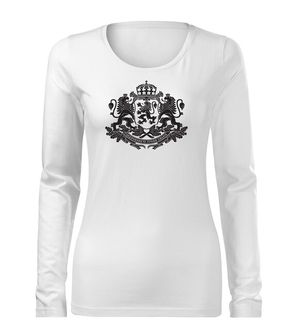 DRAGOWA Slim дамска тениска с дълъг ръкав Герб на България, бяла