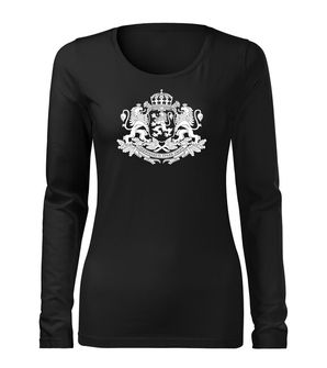DRAGOWA Slim дамска тениска с дълъг ръкав Герб на България, черна