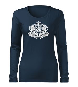 DRAGOWA Slim дамска тениска с дълъг ръкав Герб на България, тъмно синя