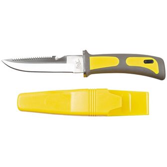 Fox Outdoor Нож за гмуркане, жълто-черен, с гумена дръжка, с калъф