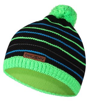 Детска шапка Husky 34, черна/неоново зелена