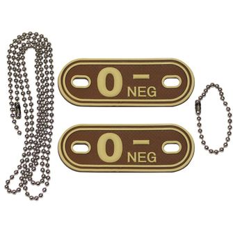 MFH Dog-Tags военен медальон, 0 NEG, 3 PVC, кафяв