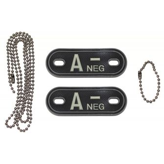 MFH Dog-Tags военен медальон, A NEG, 3 PVC, черен