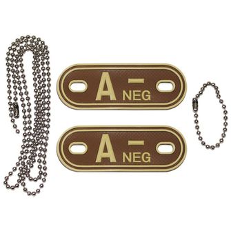 MFH Dog-Tags военен медальон, A NEG, 3 PVC, кафяв