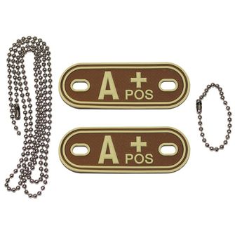 MFH Dog-Tags военен медальон, A POS, 3 PVC, кафяв