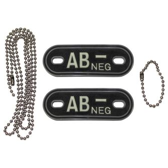 MFH Dog-Tags военен медальон, AB NEG, 3 PVC, черен
