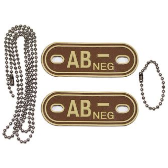 MFH Dog-Tags военен медальон, AB NEG, 3 PVC, кафяв