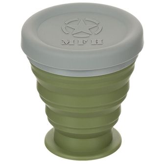 MFH Сгъваема чаша с капак, силиконова, зелена, 200 ml