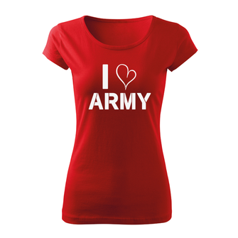 DRAGOWA дамска тениска с къс ръкав, I Love Army, червена, 150г/м2