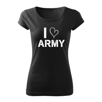 DRAGOWA дамска тениска с къс ръкав, I Love Army, черна, 150г/м2