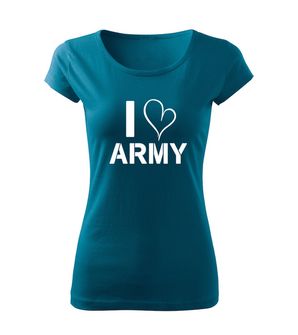 DRAGOWA дамска тениска, I Love Army, петролено синя, 150г/м2