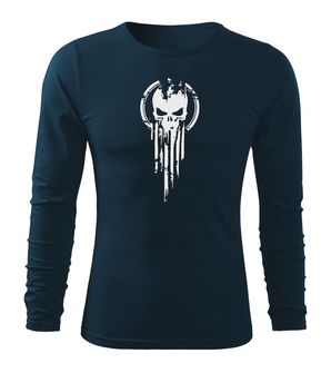 DRAGOWA FIT-T Тениска с дълъг ръкав Skull, тъмносиня, 160 г/м2
