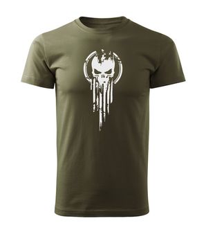 DRAGOWA Тениска с къс ръкав Skull, маслиненозелена, 160 г/м2