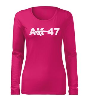 DRAGOWA Slim дамска тениска с дълъг ръкав, AK47, розова, 160г/м2