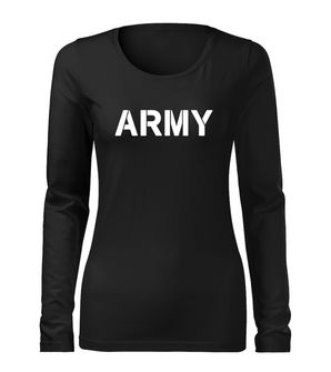 DRAGOWA Slim дамска тениска с дълъг ръкав, Army, черна, 160г/м2