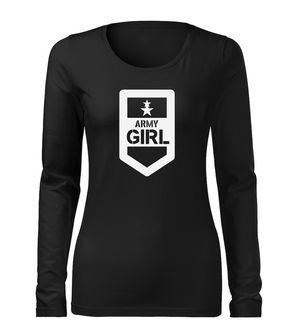 DRAGOWA Slim дамска тениска с дълъг ръкав, Army Girl, черна, 160г/м2
