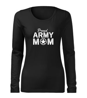 DRAGOWA Slim дамска тениска с дълъг ръкав, Army Mom, черна, 160г/м2