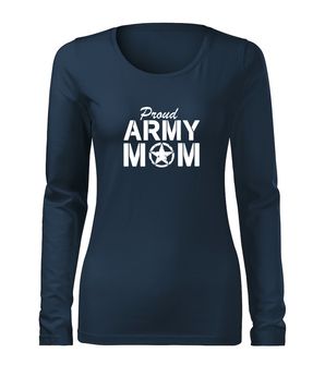 DRAGOWA Slim дамска тениска с дълъг ръкав, Army Mom, тъмносиня 160g/m2