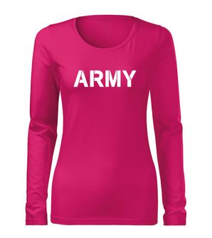 DRAGOWA Slim дамска тениска с дълъг ръкав, Army, розова, 160г/м2