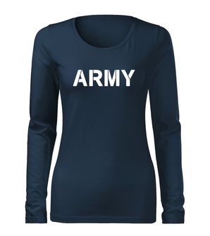 DRAGOWA Slim дамска тениска с дълъг ръкав, Army, тъмносиня 160g/m2