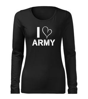 DRAGOWA Slim дамска тениска с дълъг ръкав, I Love Army, черна, 160г/м2