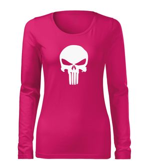 DRAGOWA Slim дамска тениска с дълъг ръкав, Punisher, розова, 160г/м2