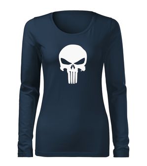 DRAGOWA Slim дамска тениска с дълъг ръкав, Punisher, тъмносиня 160g/m2