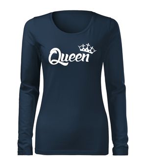 DRAGOWA Slim дамска тениска с дълъг ръкав, Queen, тъмносиня 160g/m2