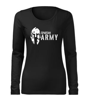DRAGOWA Slim дамска тениска с дълъг ръкав, Spartan Army, черна, 160г/м2