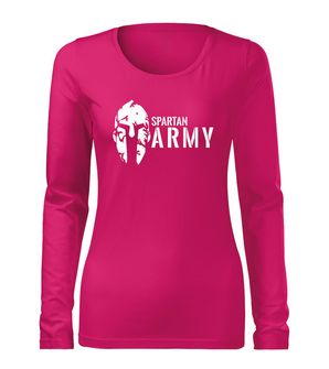 DRAGOWA Slim дамска тениска с дълъг ръкав, Spartan Army, розова, 160г/м2