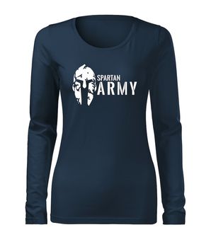 DRAGOWA Slim дамска тениска с дълъг ръкав, Spartan Army, тъмносиня 160g/m2