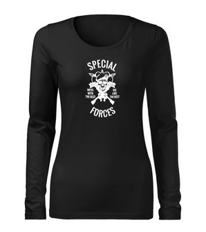 DRAGOWA Slim дамска тениска с дълъг ръкав, Special Forces, черна, 160г/м2
