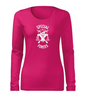DRAGOWA Slim дамска тениска с дълъг ръкав, Special Forces, розова, 160г/м2