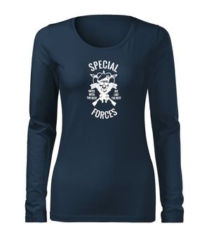 DRAGOWA Slim дамска тениска с дълъг ръкав, Special Forces, тъмносиня 160g/m2