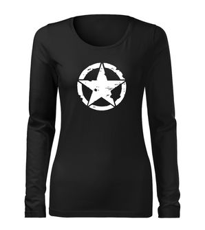 DRAGOWA Slim дамска тениска с дълъг ръкав, Звезда, черна, 160г/м2