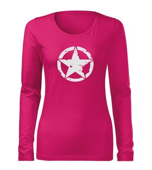 DRAGOWA Slim дамска тениска с дълъг ръкав, Звезда, розова, 160г/м2